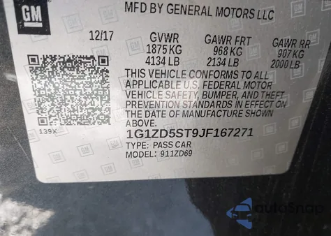 2018 Chevrolet Malibu Lt z USA, uszkodzony, nr VIN 1G1ZD5ST9JF167271